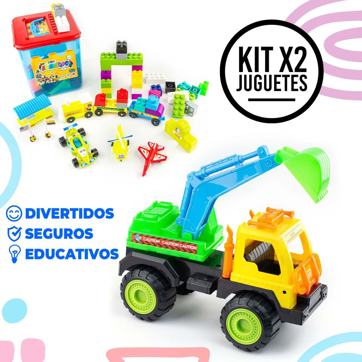 ENERGY PLUS - Combo Divertido Bloques Armatodo 105 Pzas + Volqueta Grua