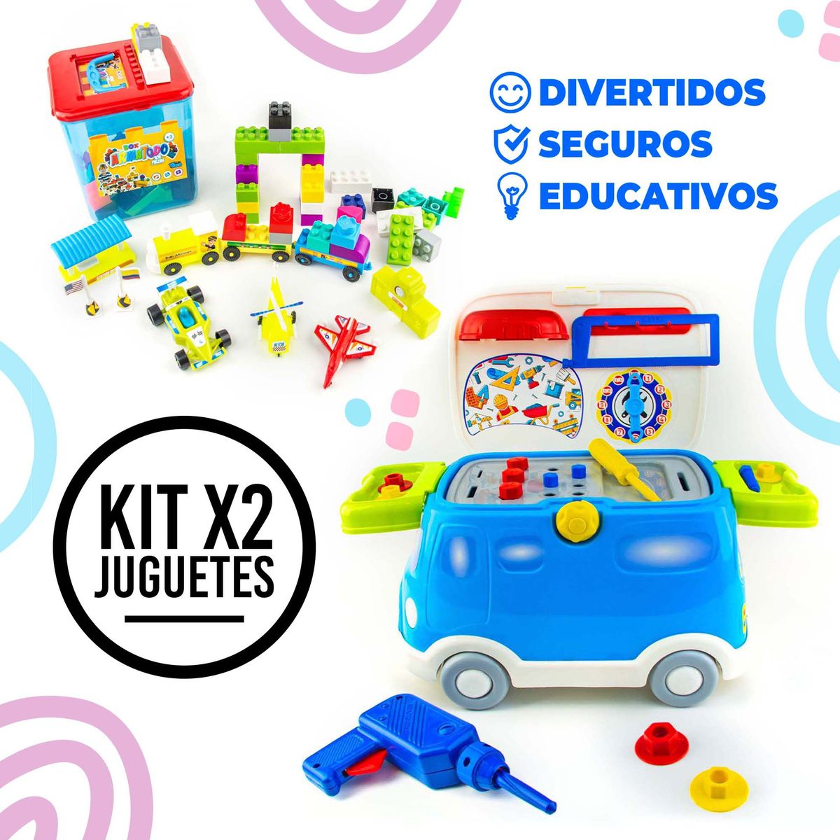 ENERGY PLUS - Combo 128 Pzas Juego Bloques Armatodo +Autobús Herramientas