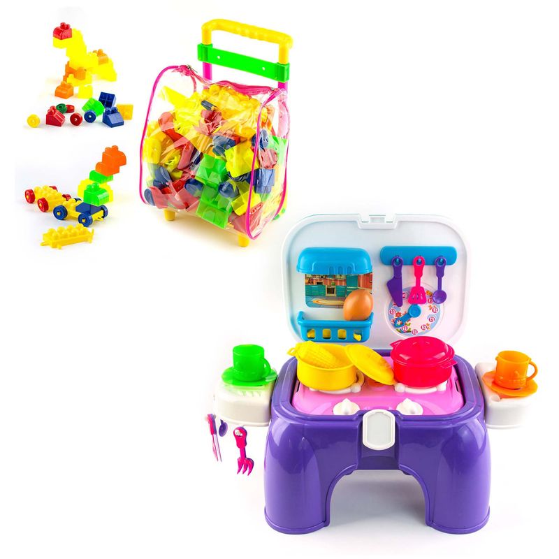 ENERGY PLUS - Kit Juego Maletero Didáctico 65 Bloques + Cocina Integral