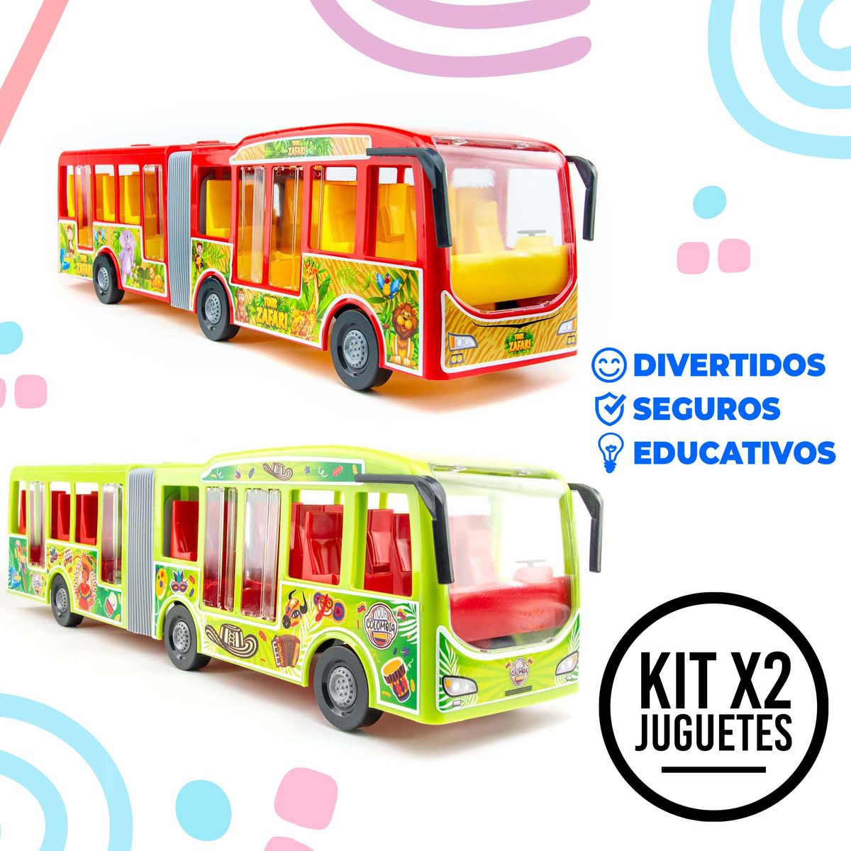 ENERGY PLUS - 2 Juguetes Autobús Modelo Articulado Diversión Garantizada