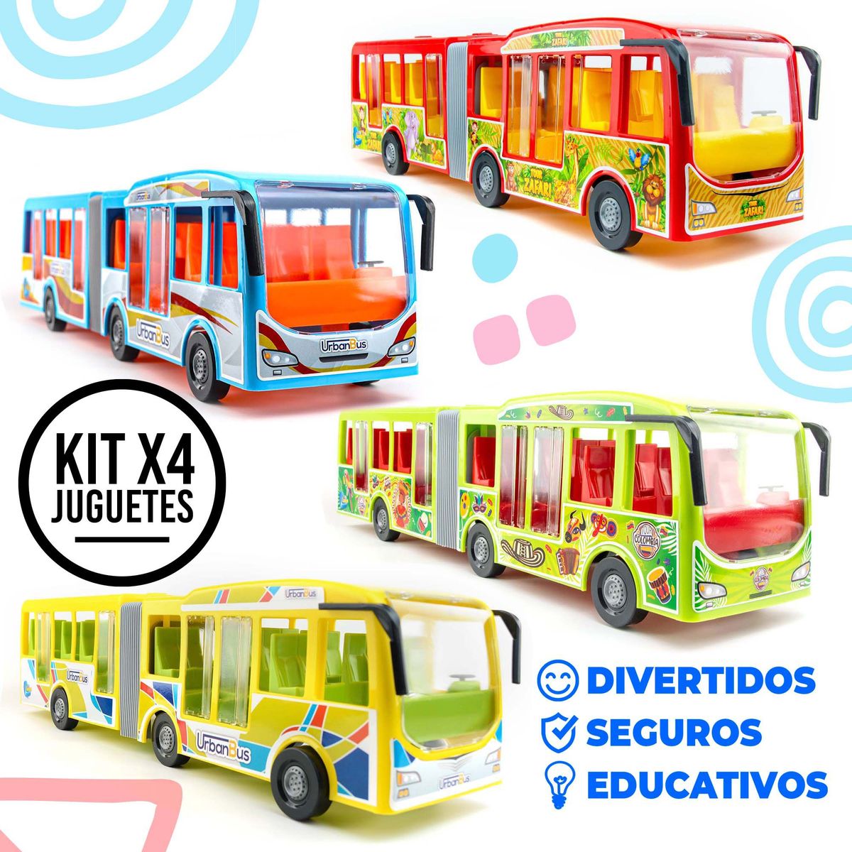 ENERGY PLUS - 4 Juguetes Autobús Modelo Articulado Diversión Garantizada