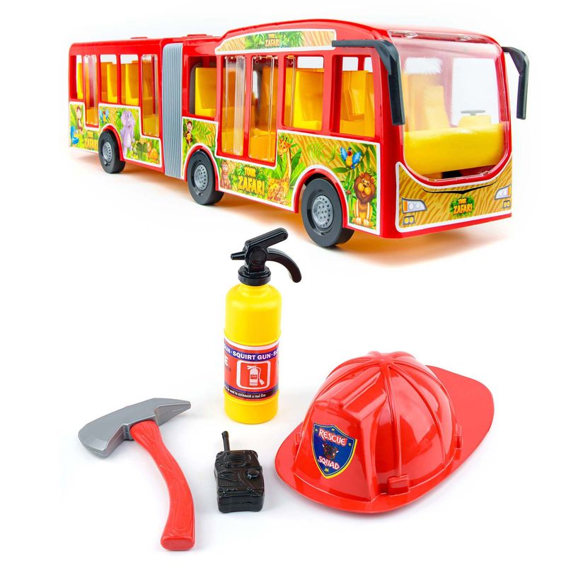 ENERGY PLUS - Kit x2 Juguetes Autobús Modelo Articulado + Set de Bomberos