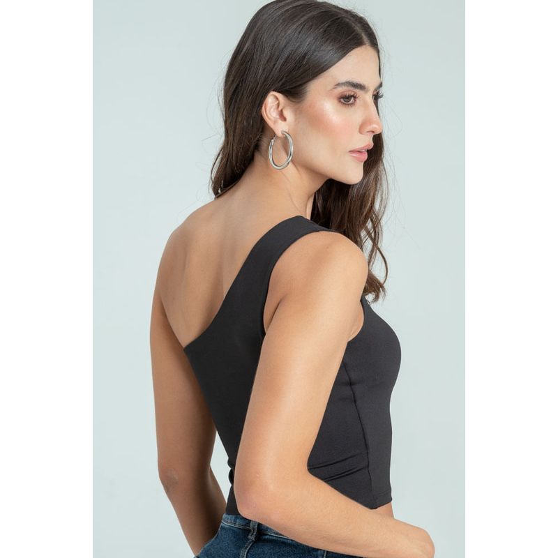 RAGGED - Top asimetrico malva Negro Ragged