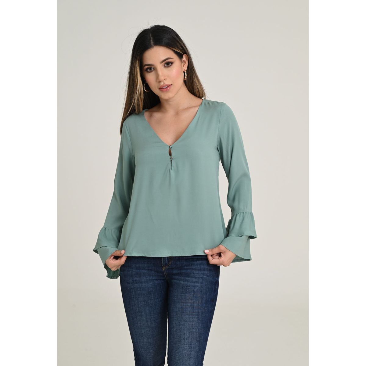 RAGGED - Blusa mara Verde salvia Ragged