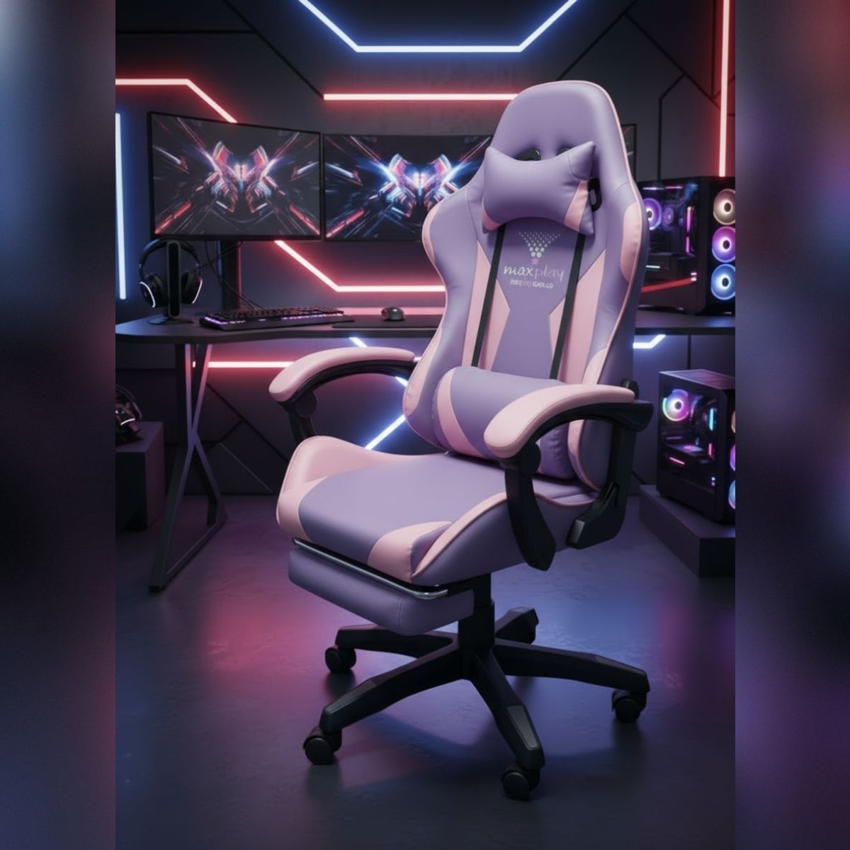 GENERICO - Silla Gamer Masajeador Lumbar Rosa Ergonomica y Reposapies