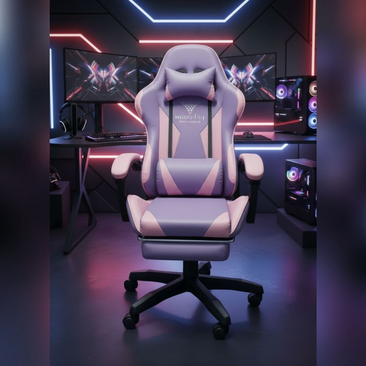 GENERICO - Silla Gamer Masajeador Lumbar Rosa Ergonomica y Reposapies
