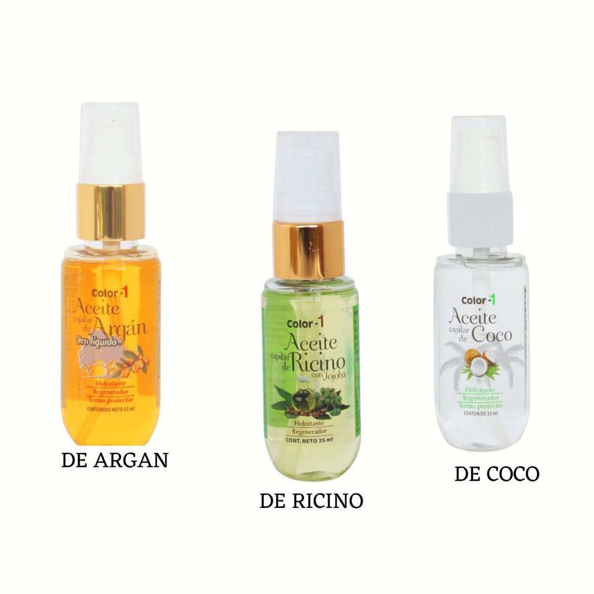 COLOR - ACEITES CAPILARES X 3 ARGAN-RICINO Y COCO
