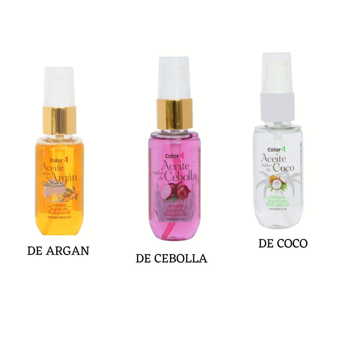 COLOR - ACEITES CAPILARES PACK X 3  ARGAN-CEBOLLA Y COCO