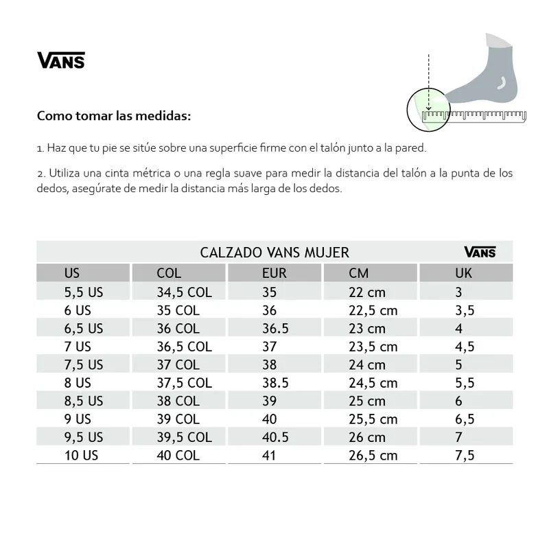 Tabla Medidas Tenis Vans Tenis Vans – CALZADO RUNNER