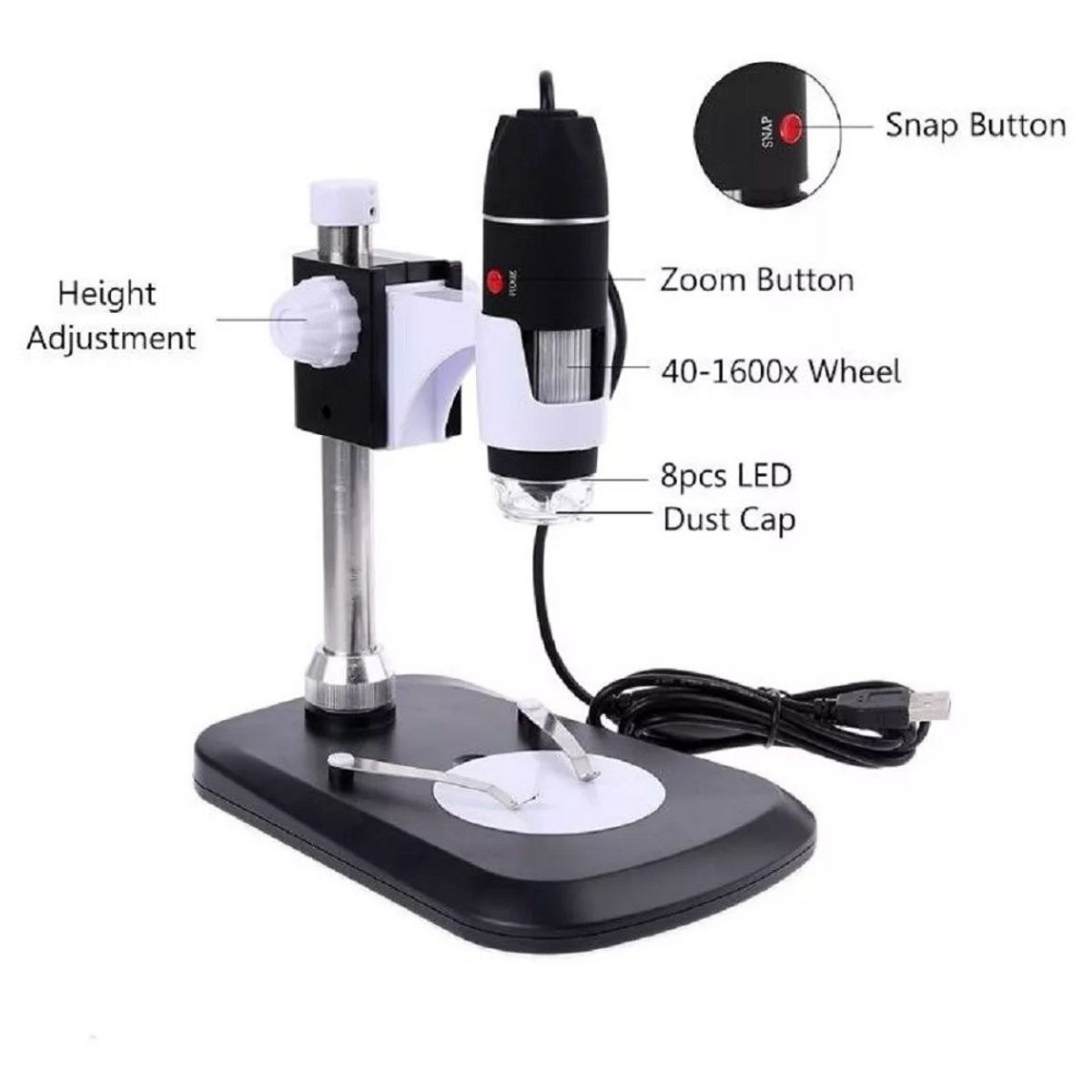GENERICO - Microscopio 1600x Con Base Capilografo Usb Led
