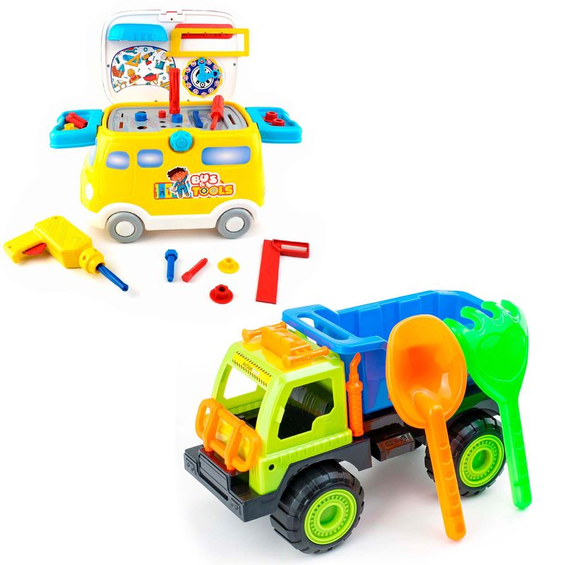 ENERGY PLUS - Kit de Juego Autobús 23 pzas + Volqueta para Constructores