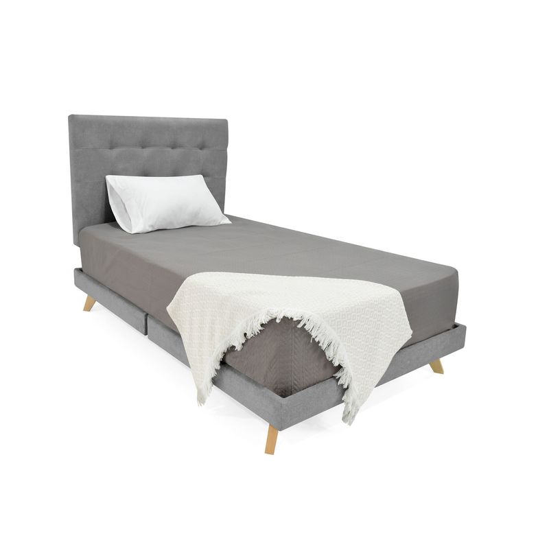 VENECIA - Base Cama y Cabecero Capitoneado Verona Semi Doble en Tela Gris