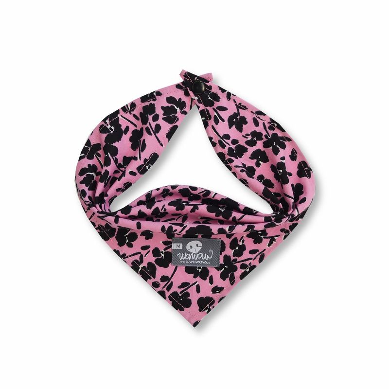 WAWAW - Pañoleta para perro talla M rosada flores negras Wawaw