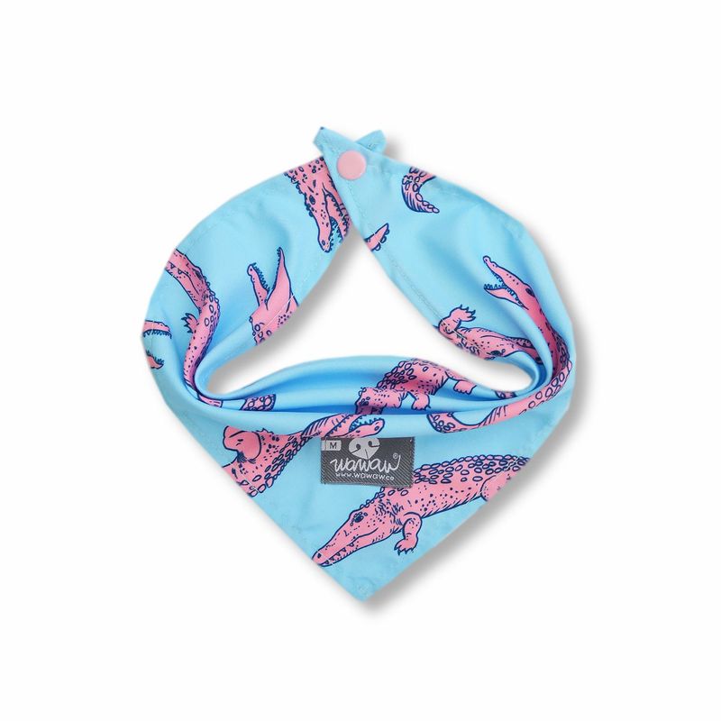 WAWAW - Pañoleta para perro talla S celeste cocodrilos rosa Wawaw