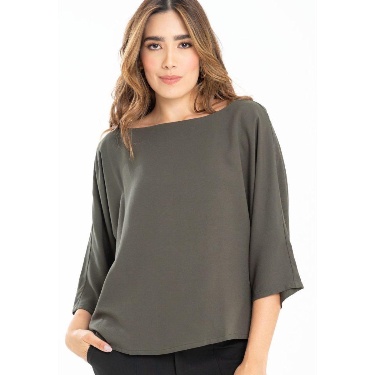 RAGGED - Blusa manga 34 boho Verde militar Ragged.