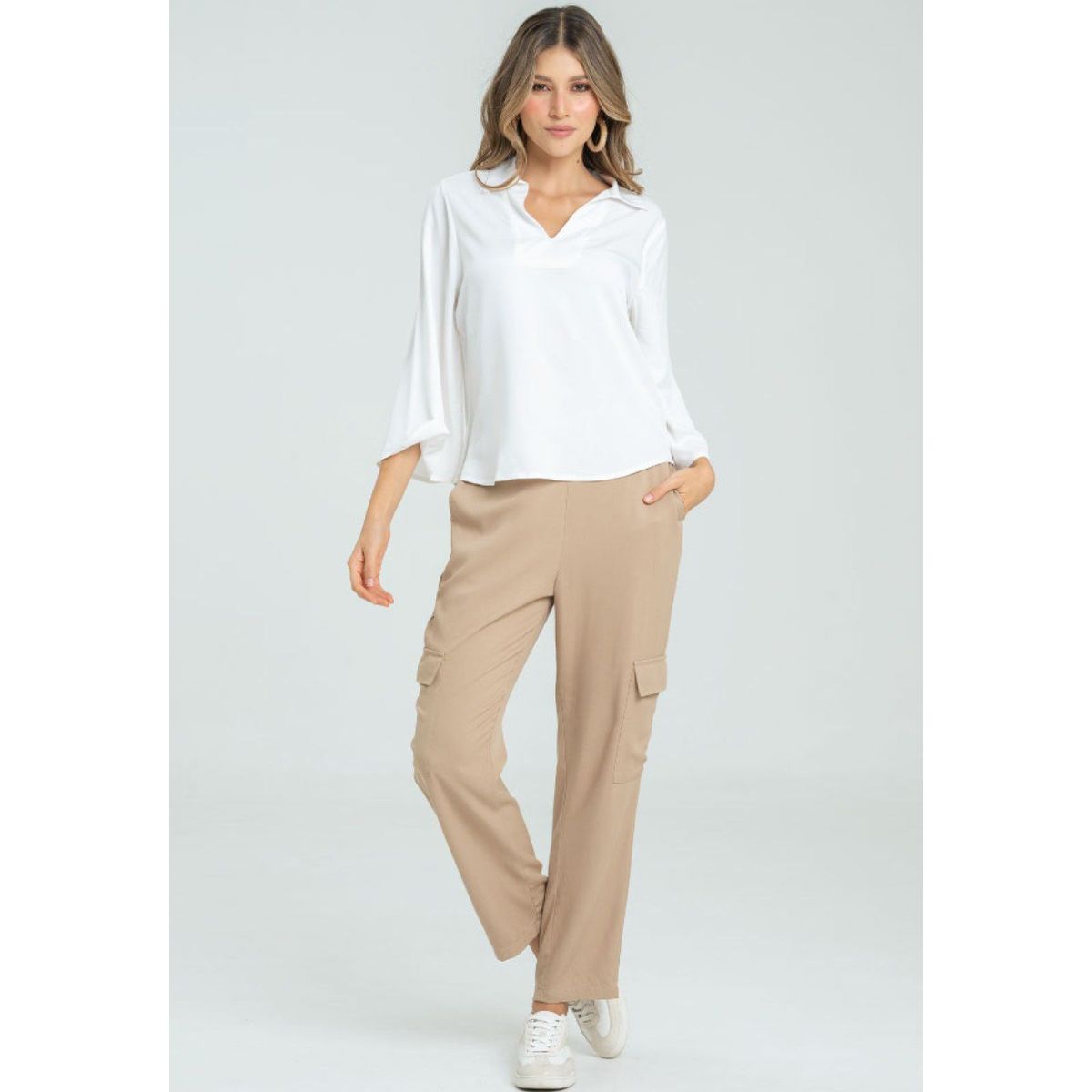 RAGGED - Pantalon pique cargo Beige Ragged.