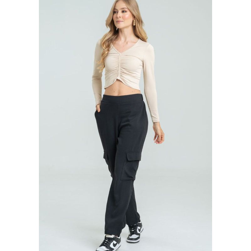 RAGGED - Pantalon pique cargo Negro Ragged