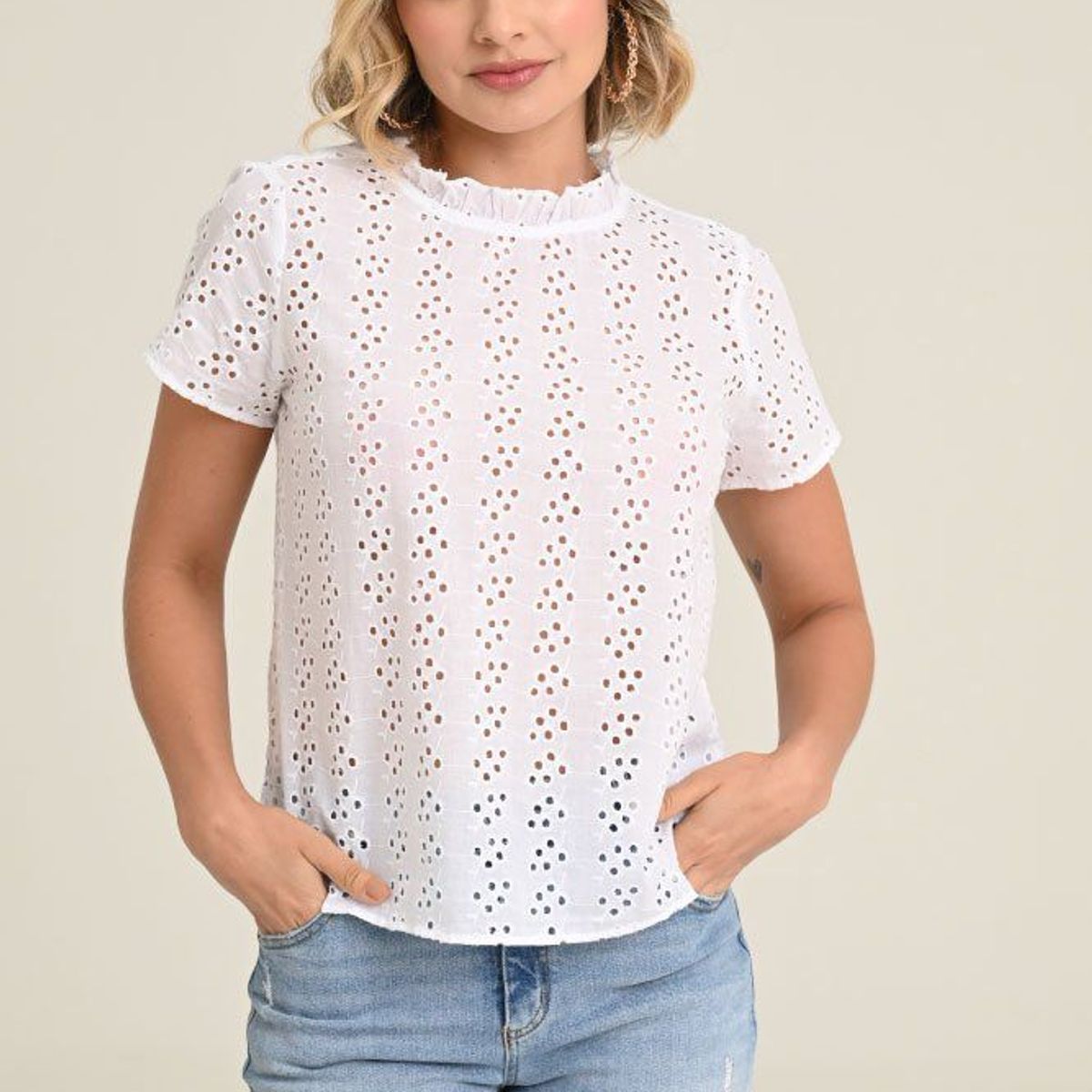 RAGGED - Blusa ojalillo Blanco Ragged