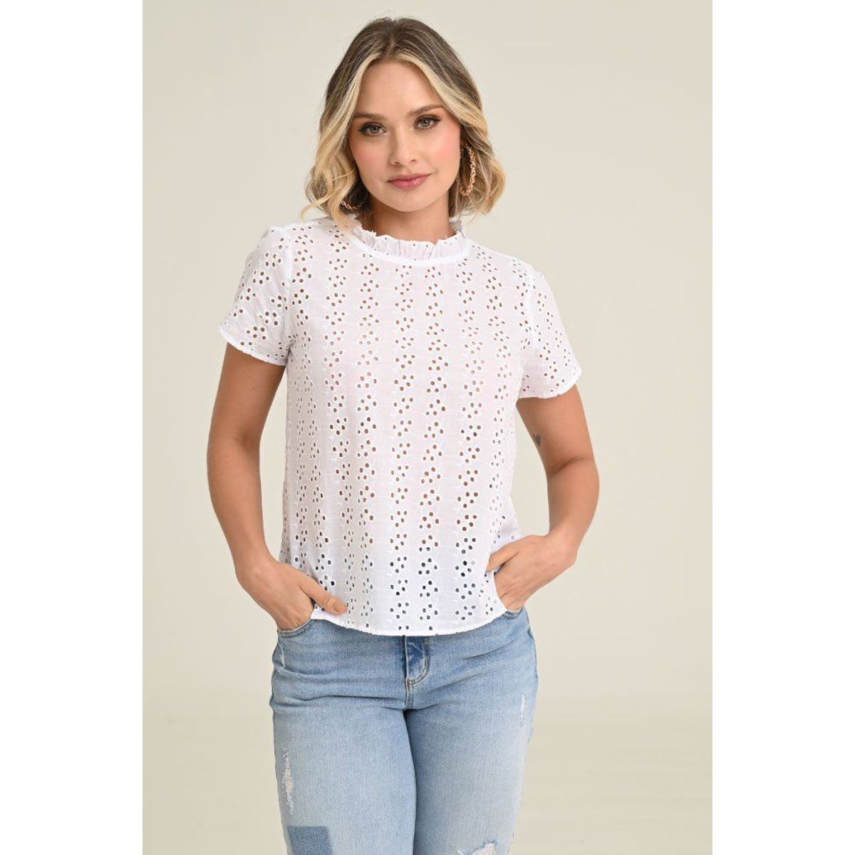 RAGGED - Blusa ojalillo Blanco Ragged