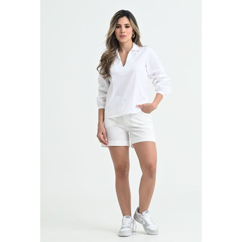 RAGGED - Blusa cuello v Blanco Ragged