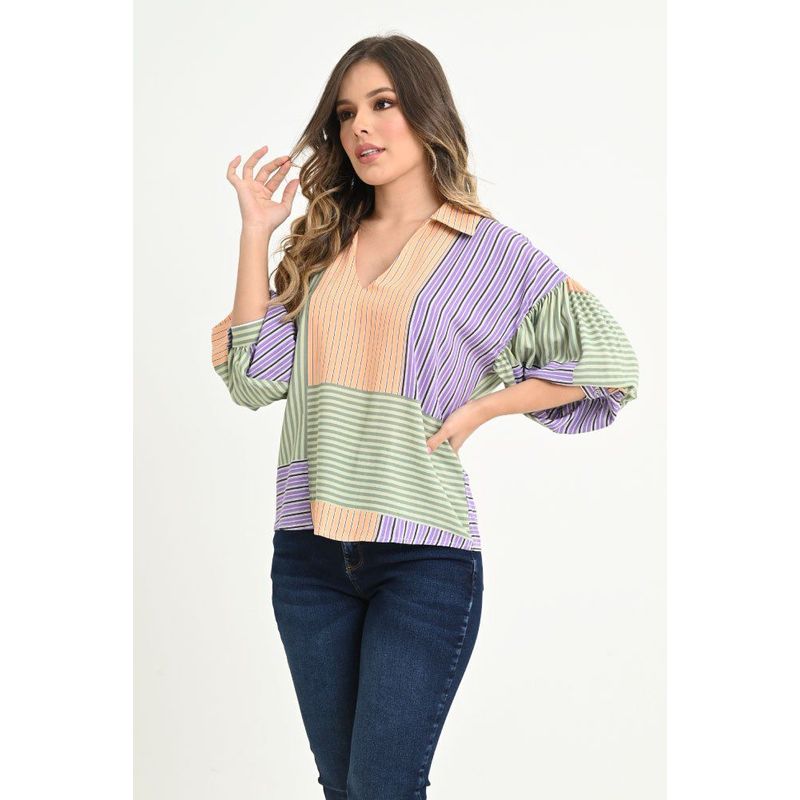 RAGGED - Blusa rayas mix Lila Ragged
