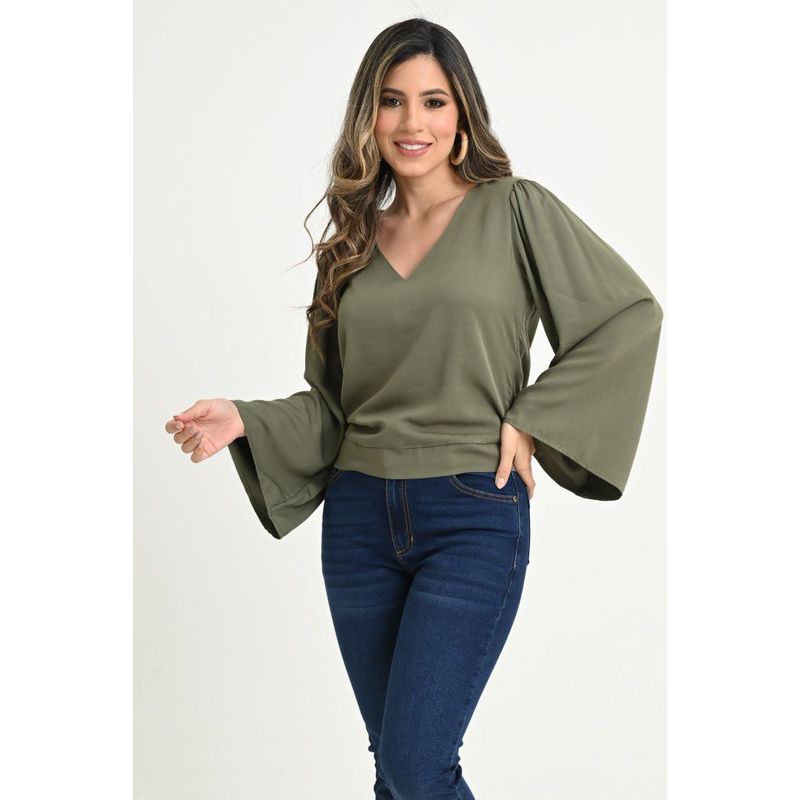 RAGGED - Blusa manga campana Verde militar Ragged