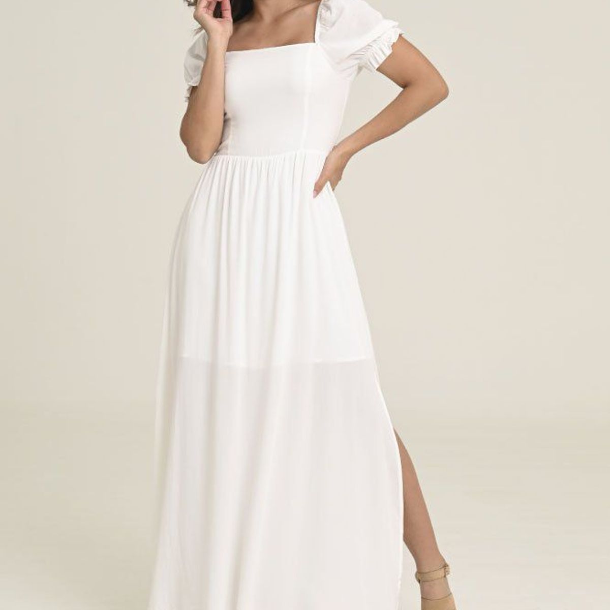 RAGGED - Vestido largo resortado Blanco crudo Ragged