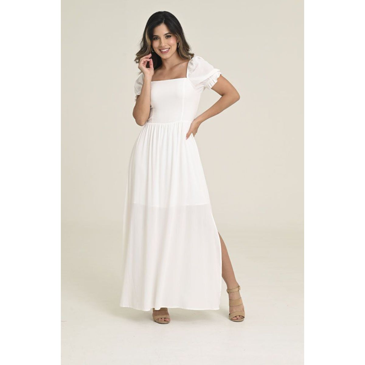 RAGGED - Vestido largo resortado Blanco crudo Ragged