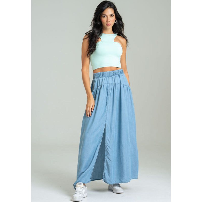 RAGGED - Falda larga tencel abertura Azul claro Ragged