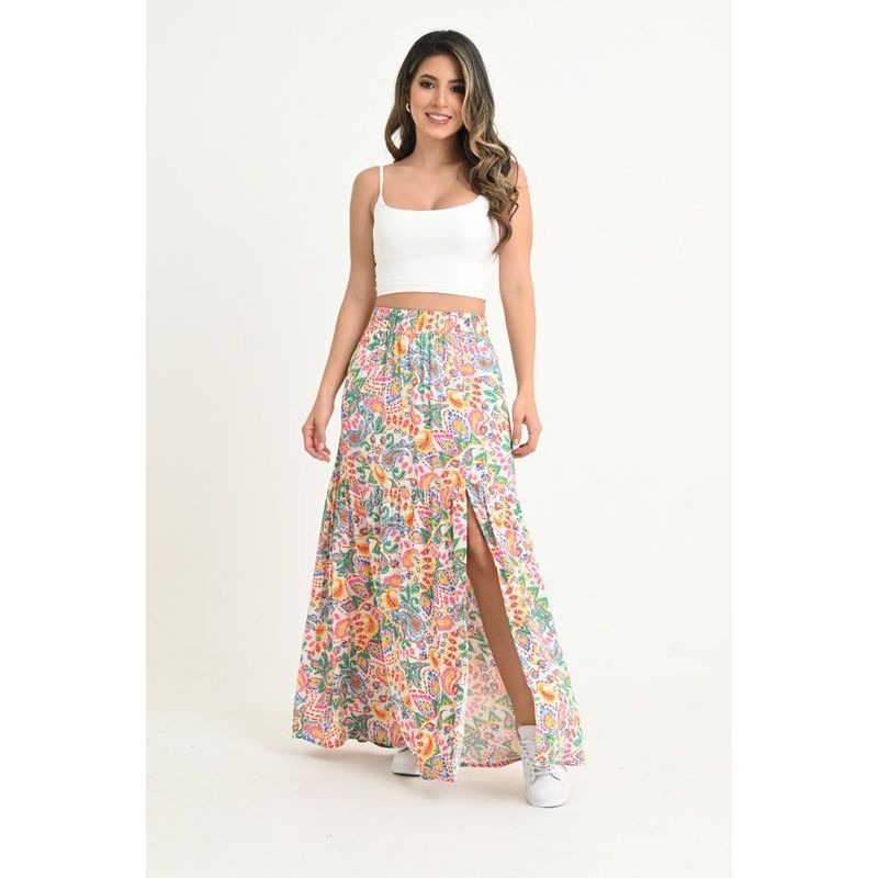 RAGGED - Falda larga abertura Blanco crudo Ragged
