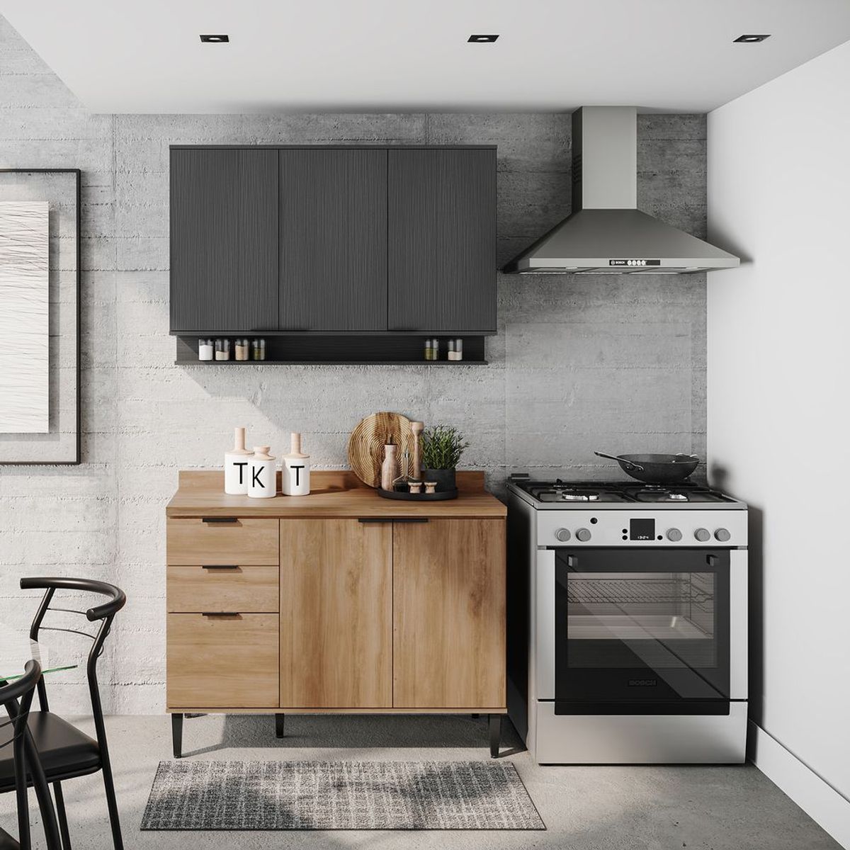 BERTOLINI - Mueble Superior Multiuso Cocina 120 cm MDP 3 Puertas Negro