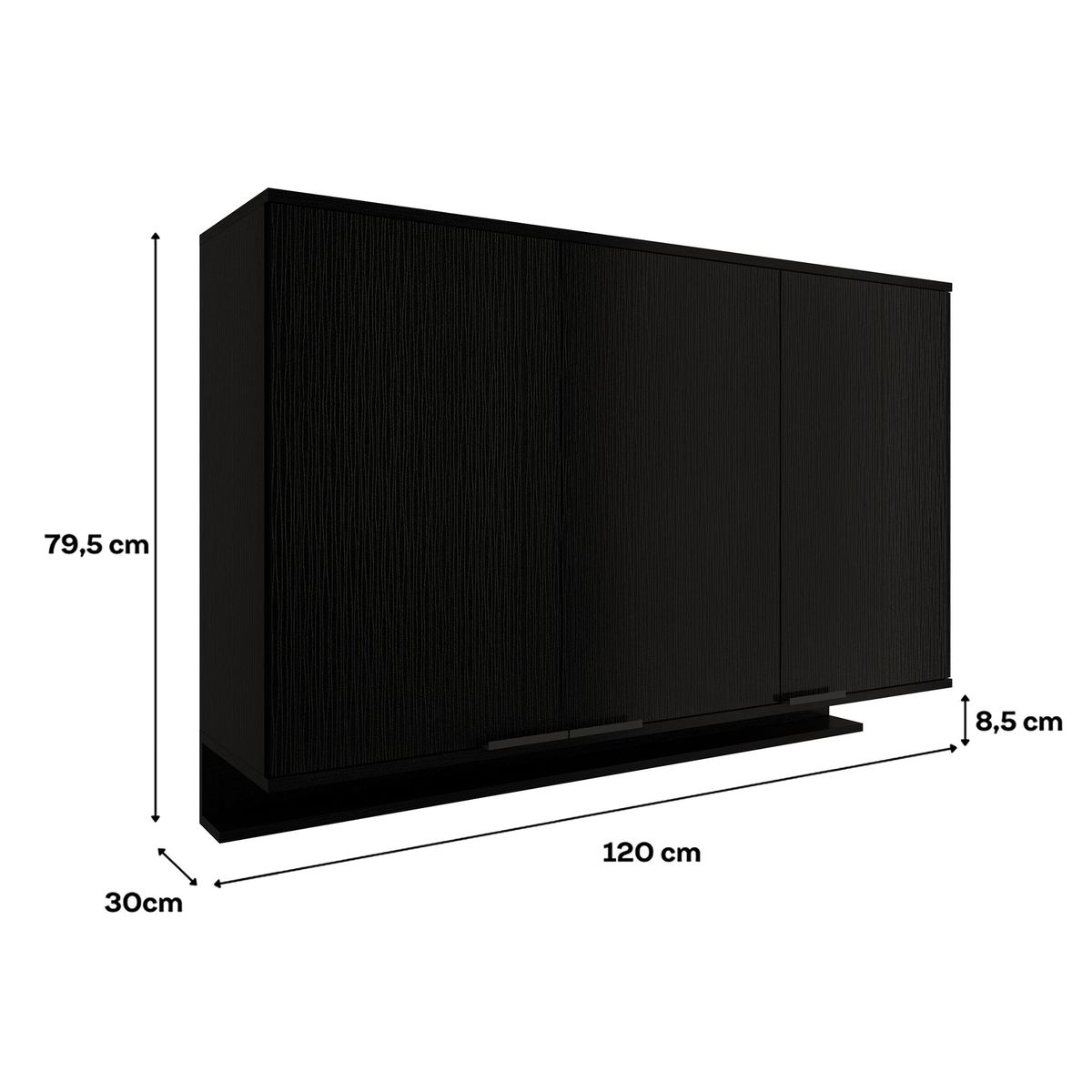BERTOLINI - Mueble Superior Multiuso Cocina 120 cm MDP 3 Puertas Negro