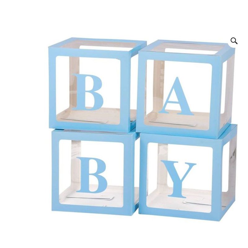 GENERICO - Cajas Para Globos Decoracion Cubo Baby Shower X4 Und Azul