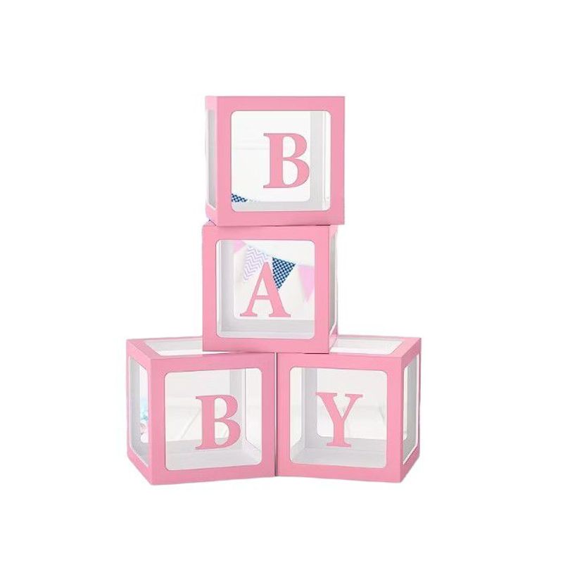 GENERICO - Cajas Para Globos Decoracion Cubo Baby Shower X4 Und Rosado