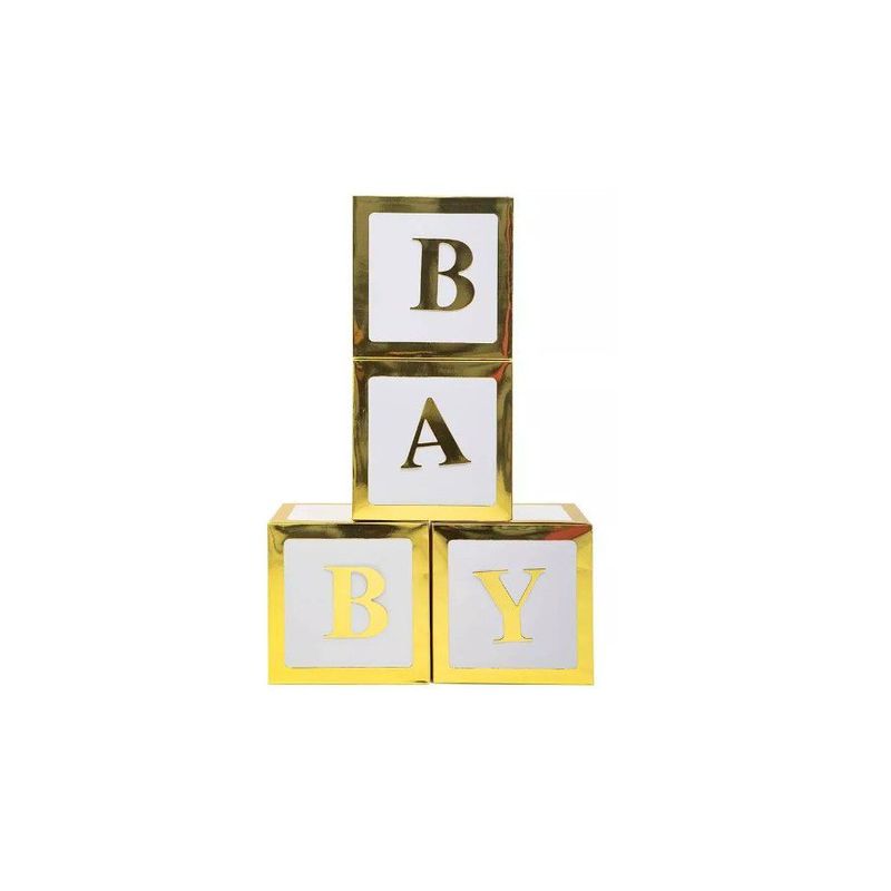 GENERICO - Cajas Para Globos Decoracion Cubo Baby Shower X4 Und Dorado