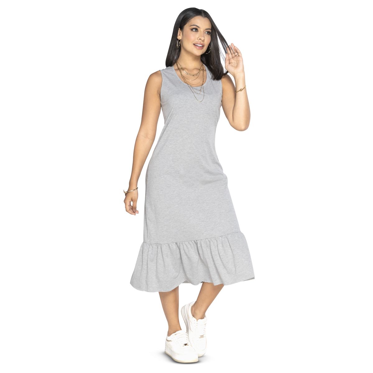 MARKETING PERSONAL - Vestido Largo Mujer Gris Jaspe Mp 3766