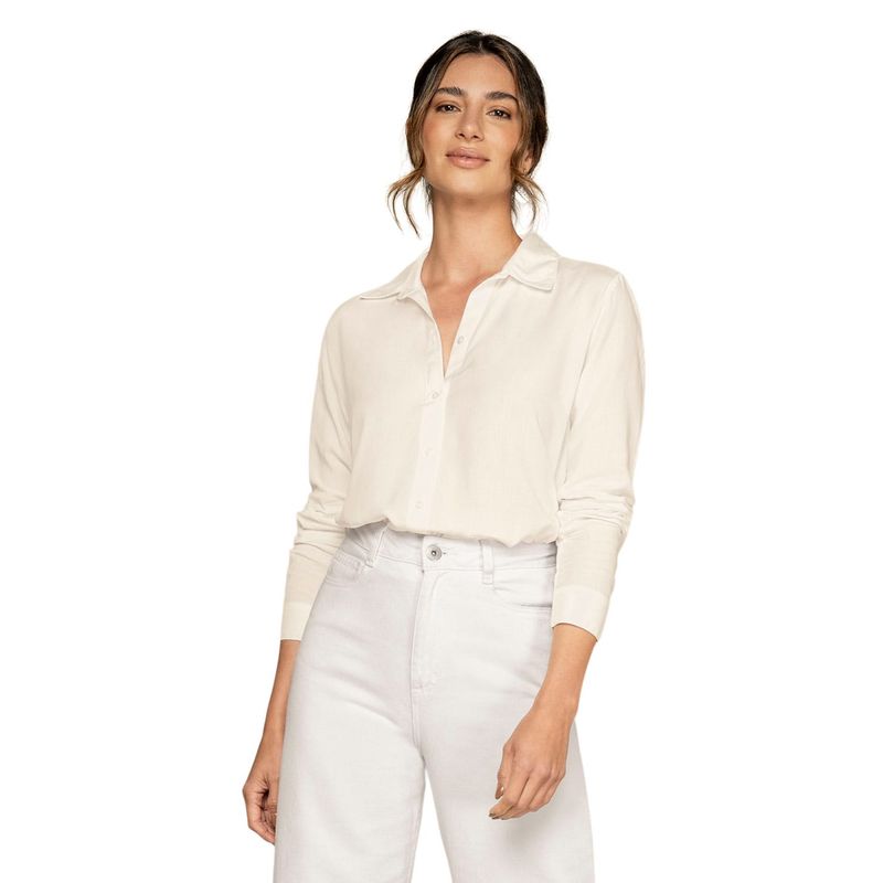LEONISA - Blusa manga larga con cuello camisero y perilla funcional