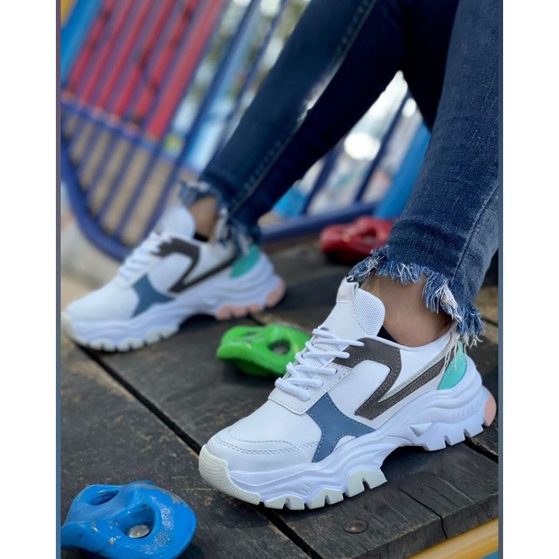 GENERICO - Tenis Blanco Gris Zapatillas Zapatos Mujer Lindos Moda Casual