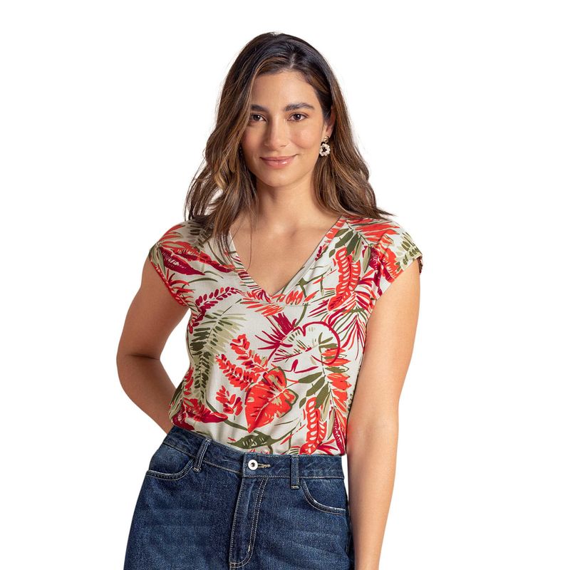LEONISA - Camiseta manga corta con cuello en V para mujer