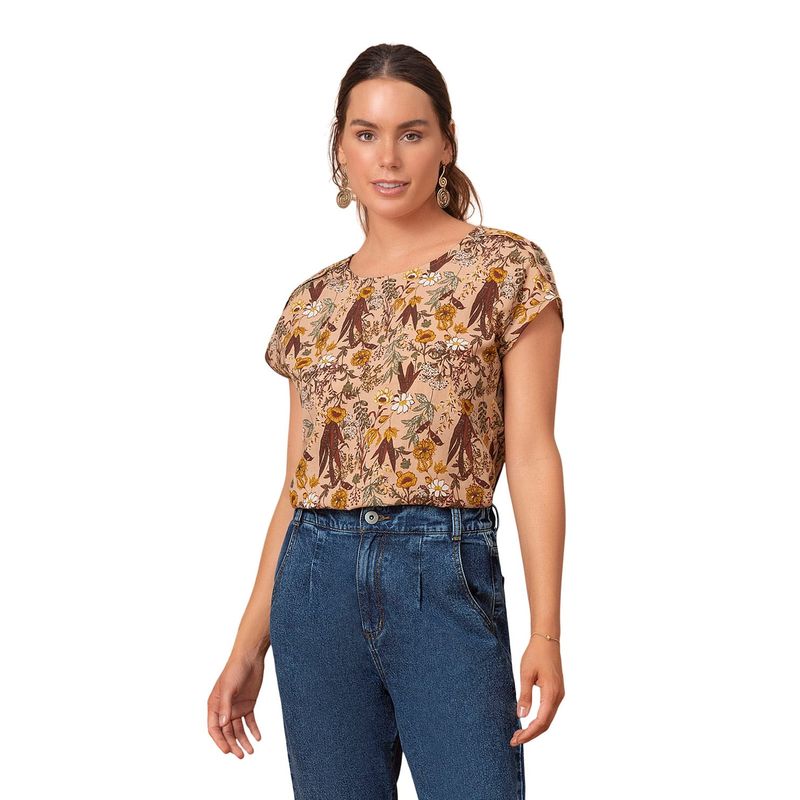 LEONISA - Blusa manga corta con charreteras fijas y botones en mangas