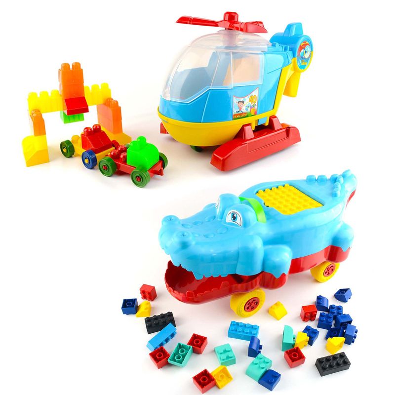ENERGY PLUS - Kit Juguetes Creativos Helicóptero + Cocodrilo 30 Bloques