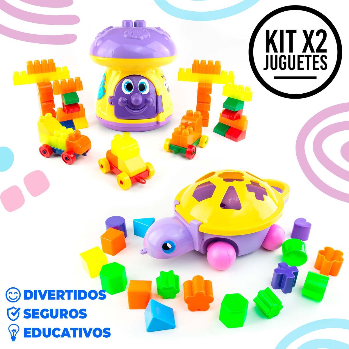 ENERGY PLUS - Hongo + Tortuga didáctico Crear Aprender y Encajar 80 Pzas