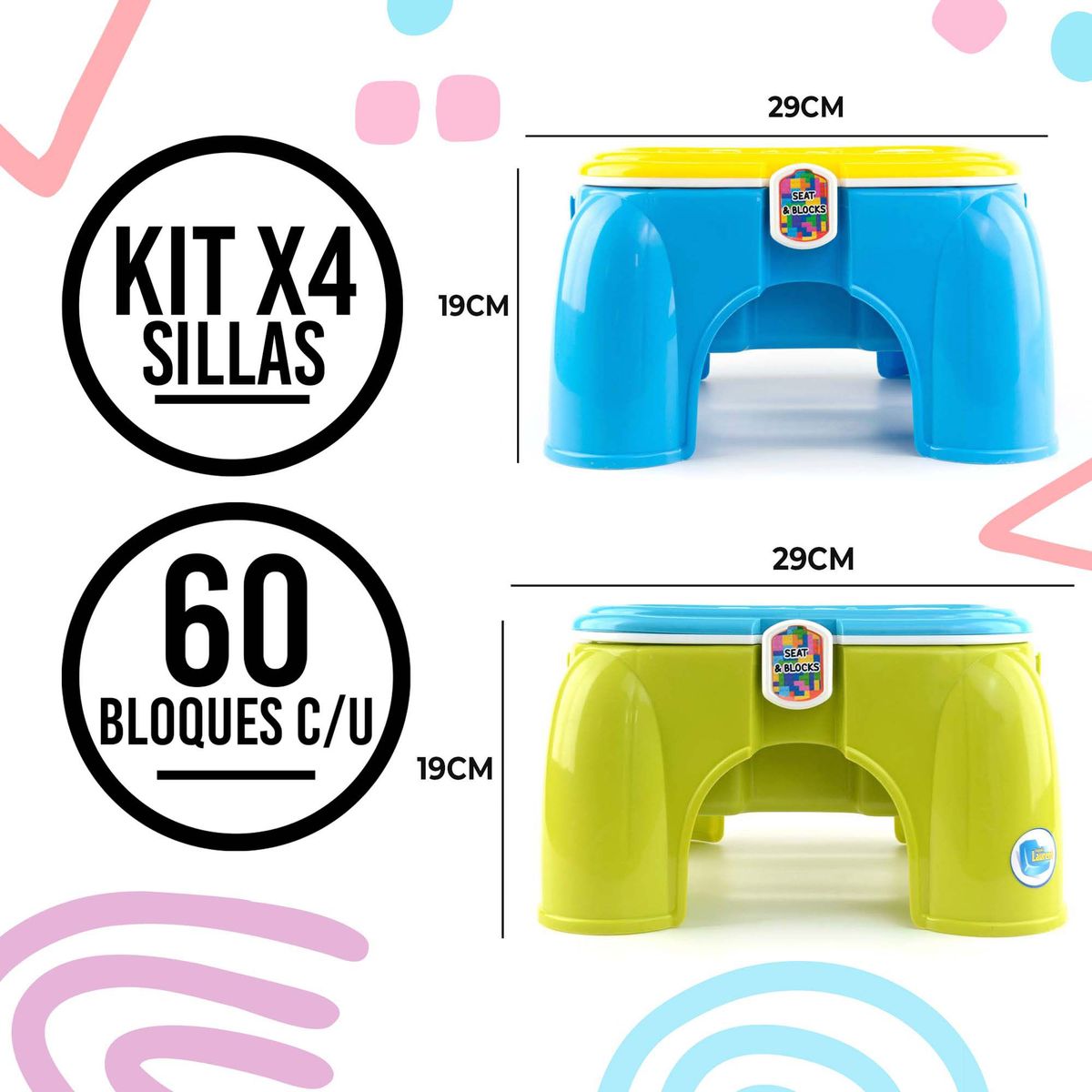 ENERGY PLUS - 4 Sillas Didácticas Aprendizaje Lógico Creativo con 240Pzas