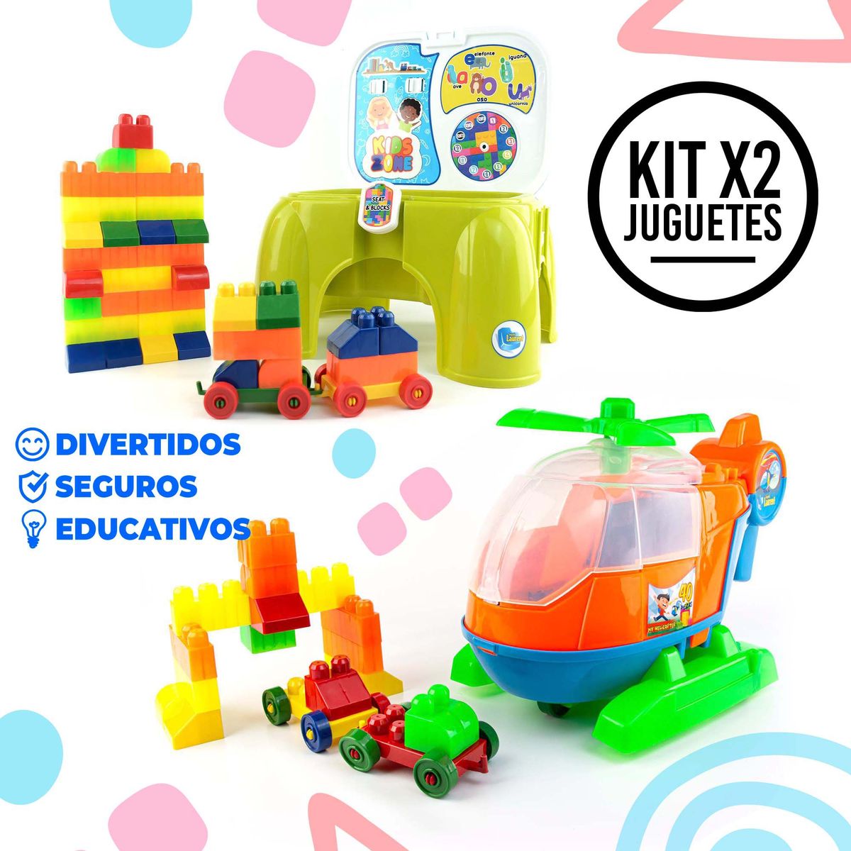 ENERGY PLUS - Pack Creativo Silla Didáctica 60 Pzas+ Helicóptero Infantil