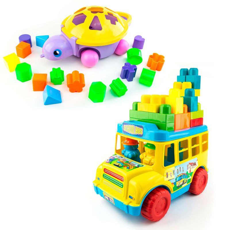 ENERGY PLUS - Set Didáctico Tortuga y Autobús con Bloques Creativos Jugar