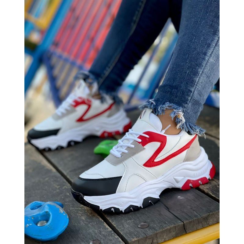 GENERICO - Tenis Blanco Rojo Zapatillas Zapatos Mujer Lindos Moda Casual