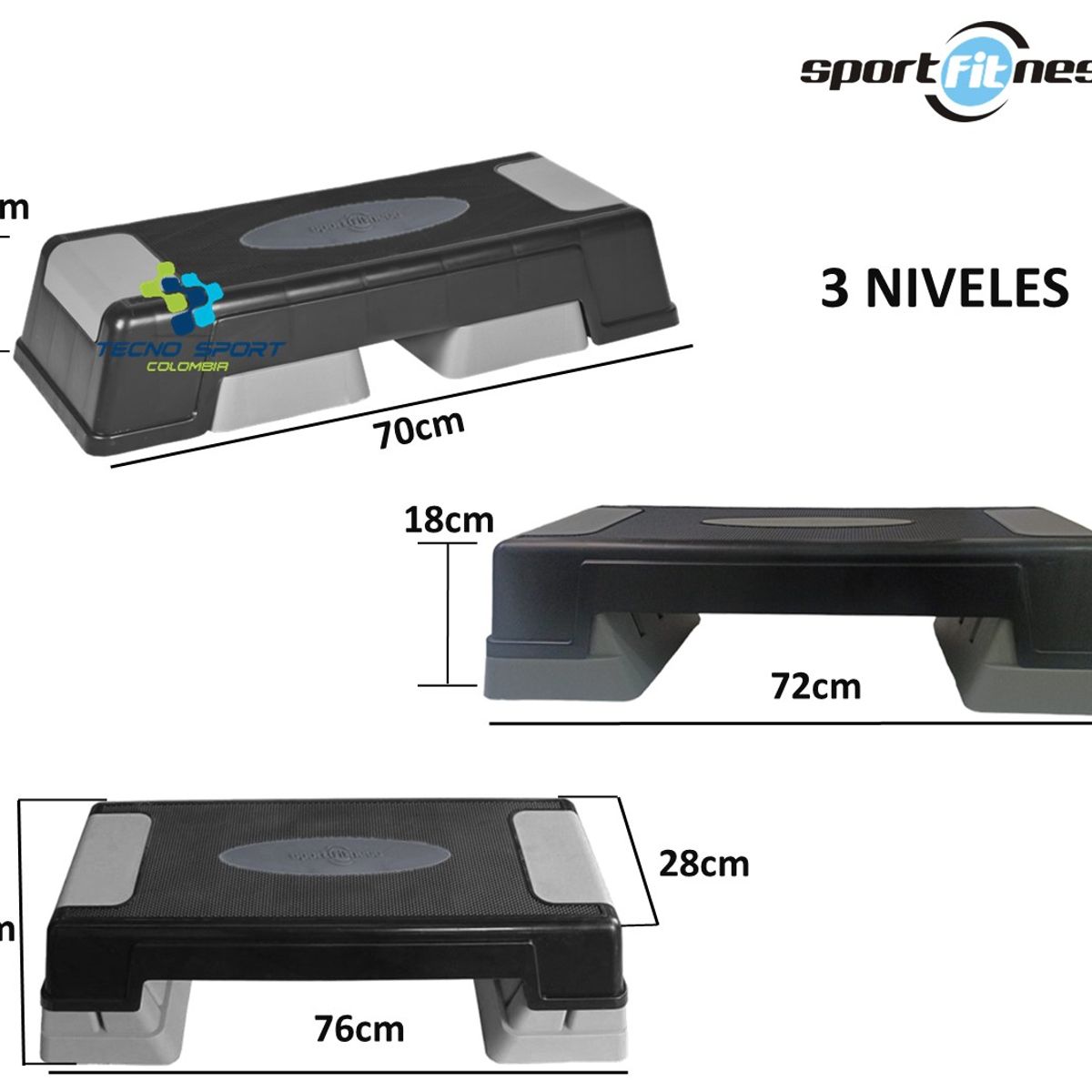 SPORTFITNESS - Banco Step 3 Niveles Modulos 3 Alturas Escalon Sport Fitness