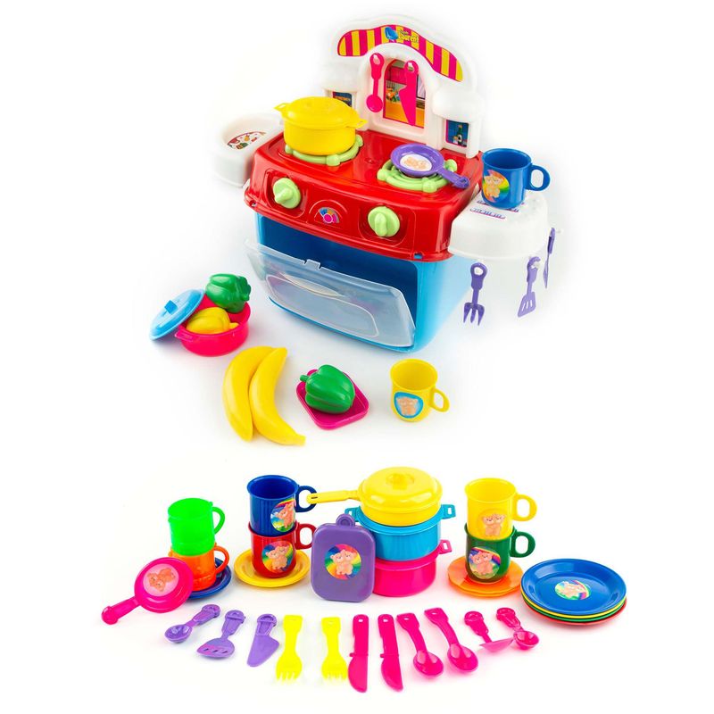 ENERGY PLUS - Kit Cocina Infantil Estufa con Horno + Set Vajilla 36 Pzas