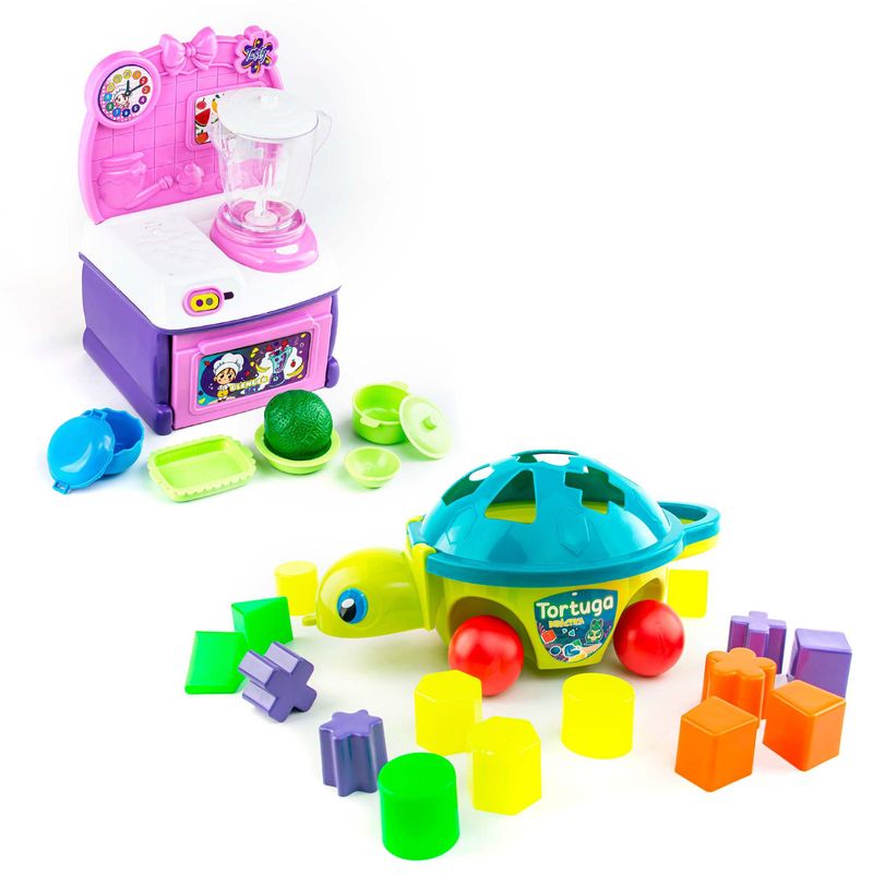 ENERGY PLUS - Set X2 Juguetes Licuadora + Tortuga Encajable con 20 Pzas