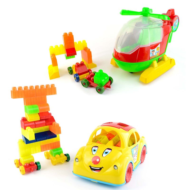 ENERGY PLUS - Kit Juguetes Creativos Helicóptero +Carro didáctico 32 Pzas